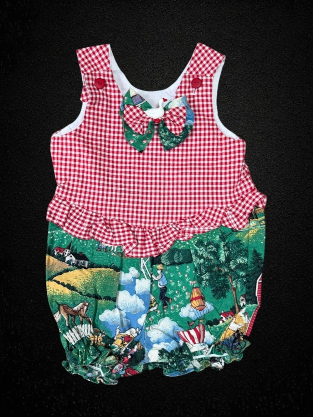 Vintage Pete’s Partner Good Lad Red Gingham Farm Goose Ruffle Shortall 18M USA